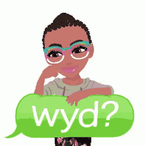 Cartoon Girl With Glasses and Green Speech Bubble Saying Wyd