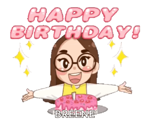 Cartoon Girl With Glasses Holding Birthday Cake