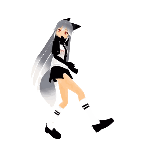 Cartoon Girl with Gray Hair and Red Eyes