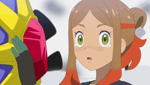 Cartoon Girl With Green Eyes Holding Red Object GIF
