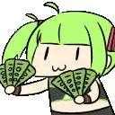 Cartoon Girl with Green Hair Holding Money