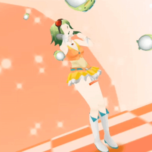Cartoon Girl With Green Hair Standing In Front Of Wall GIF