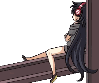 Cartoon Girl With Headphones on Railing
