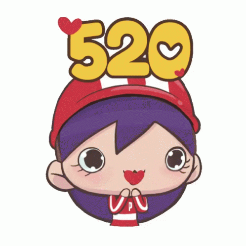 Cartoon Girl With Heart On Face And Number 520 GIF