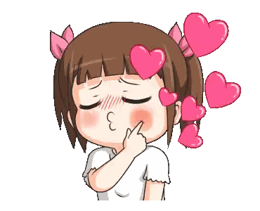 Cartoon Girl with Hearts and Kiss