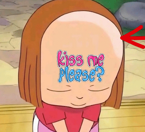 Cartoon Girl With Kiss Me Please on Forehead