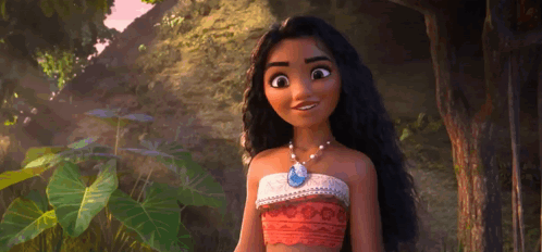 Cartoon Girl with Long Hair and Necklace Beside Tree