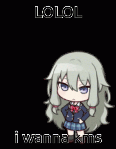 Cartoon Girl with Long Hair Saying Lol I Wanna Kms