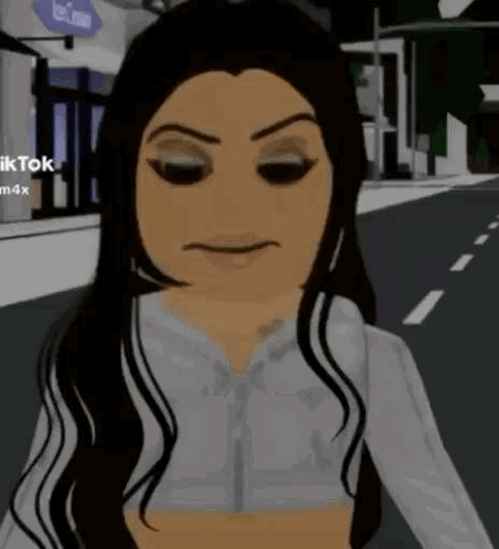Cartoon Girl With Long Hair Standing On Street GIF