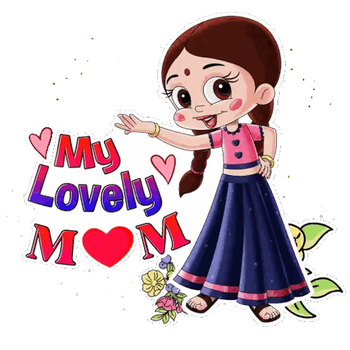 Cartoon Girl With My Lovely Mom Text