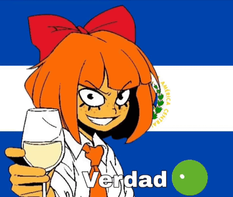 Cartoon Girl with Orange Hair Holding Wine in Front of Flag Saying Verdade