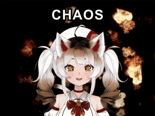 Cartoon Girl With Pigtails and Hat Saying Chaos