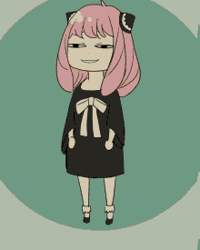 Cartoon Girl With Pink Hair and Bow