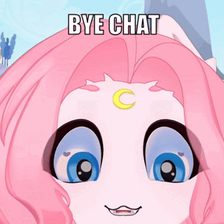 Cartoon Girl With Pink Hair and Crescent Moon Bye Chat
