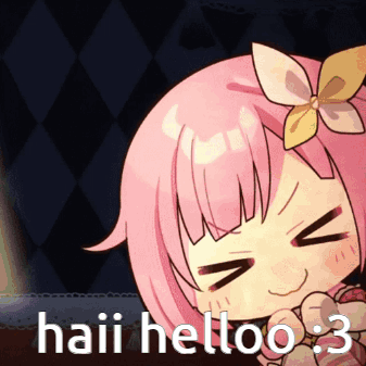 Cartoon Girl With Pink Hair and Flower Says Haii Helloo 3