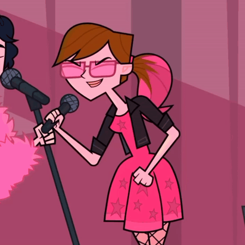 Cartoon Girl with Pink Hair and Glasses Singing
