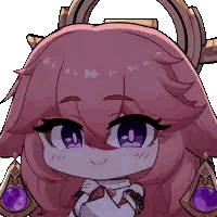 Cartoon Girl with Pink Hair and Purple Earrings