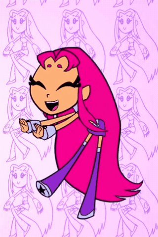 Cartoon Girl With Pink Hair and Purple Pants Smiling