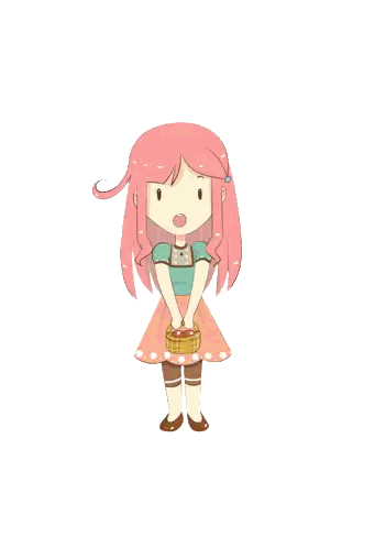 Cartoon Girl with Pink Hair Holding Basket