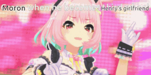 Cartoon Girl With Pink Hair Saying Moron GIF