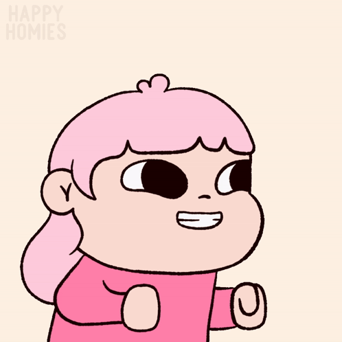 Cartoon Girl With Pink Hair Says Happy Homies