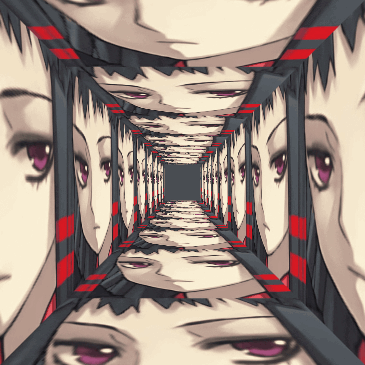 Cartoon Girl With Purple Eyes Looking Down Narrow Hallway