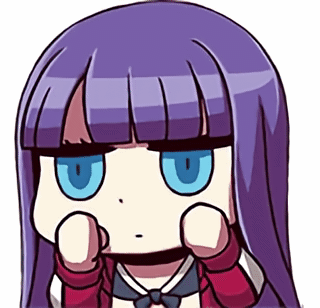 Cartoon Girl with Purple Hair and Blue Eyes Making Face