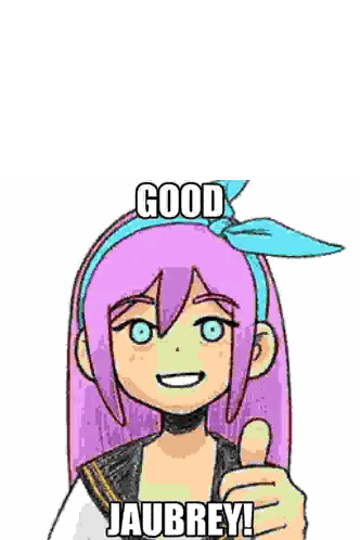Cartoon Girl with Purple Hair and Blue Headband Thumbs Up