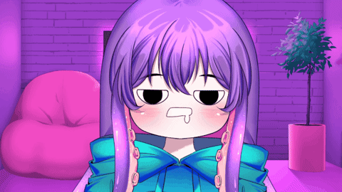 Cartoon Girl With Purple Hair and Blue Shirt Making Funny Face