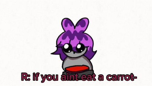 Cartoon Girl with Purple Hair and Carrot Saying