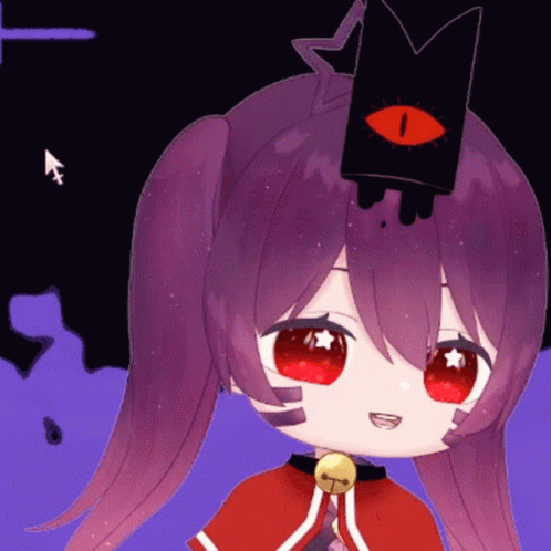 Cartoon Girl with Purple Hair and Red Eyes