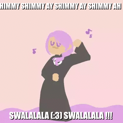 Cartoon Girl with Purple Hair and Skull Shirt Dancing