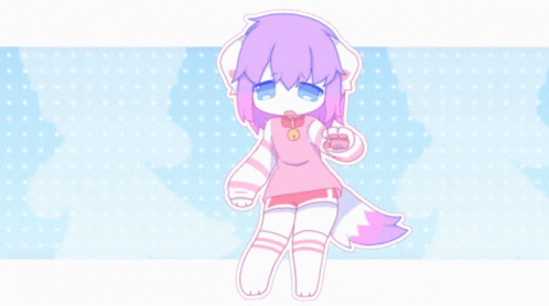 Cartoon Girl With Purple Hair and White Paws