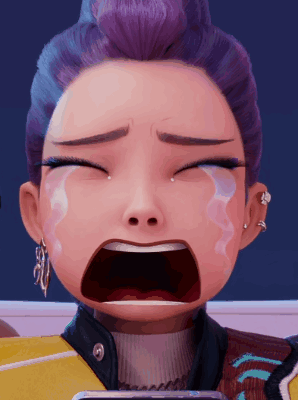 Cartoon Girl with Purple Hair Crying