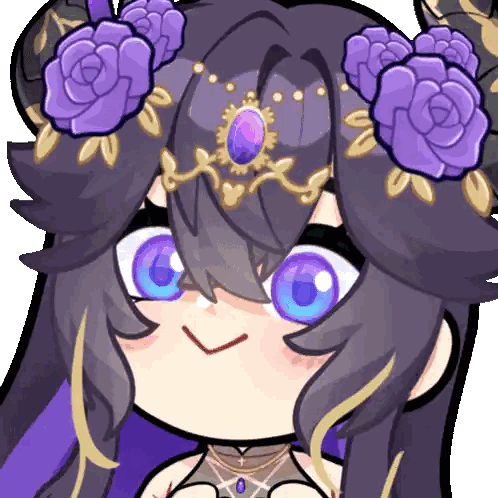 Cartoon Girl with Purple Roses in Hair