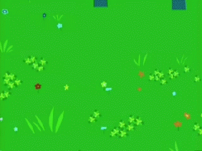 Cartoon Girl With Red Flowers Standing In Grass GIF