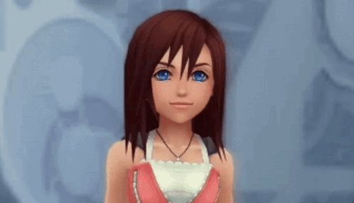Cartoon Girl With Red Hair And Blue Eyes Standing In Front Of Blue Wall GIF