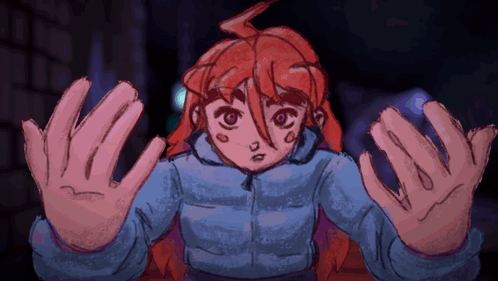 Cartoon Girl with Red Hair and Blue Jacket