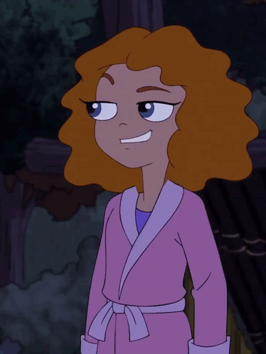 Cartoon Girl with Red Hair and Pink Robe