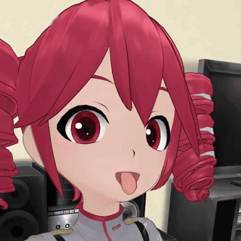 Cartoon Girl with Red Hair Sticking Out Tongue