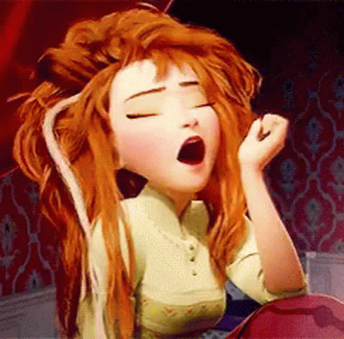 Cartoon Girl With Red Hair Yawning Eyes Closed