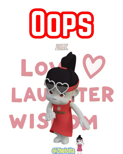 Cartoon Girl With Red Headband Saying Oops Love Laughter Wisdom
