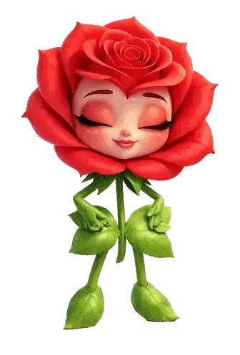 Cartoon Girl with Rose Holding Thank You Sign