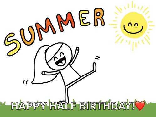Cartoon Girl With Summer Happy Half Birthday