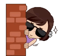 Cartoon Girl with Sunglasses Peeking Over Brick Wall