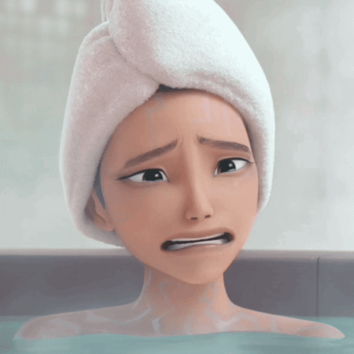 Cartoon Girl with Towel Taking Bath
