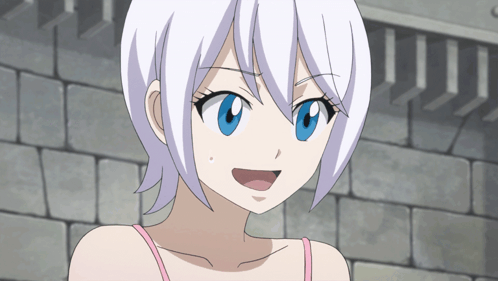 Cartoon Girl With White Hair and Blue Eyes