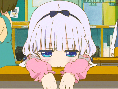 Cartoon Girl with White Hair and Blue Eyes Sitting