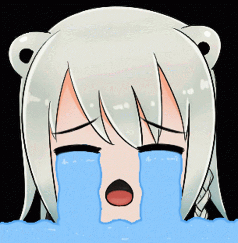 Cartoon Girl with White Hair Crying Blue Tears