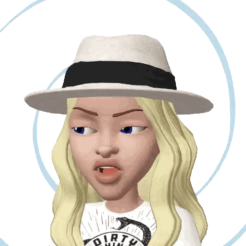 Cartoon Girl with White Hat and Dirty Shirt